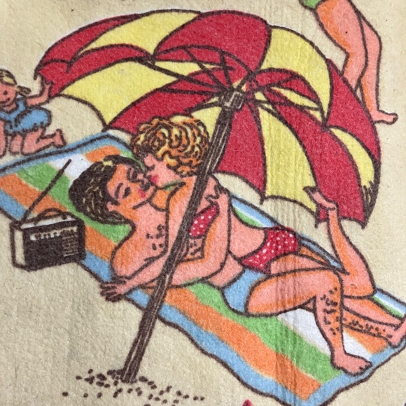 🏖️👙VINTAGE 1960's CHATHAM BEACH BLANKET,👙 CONEY ISLAND PRINT  69" x 46" - Picture 4 of 7